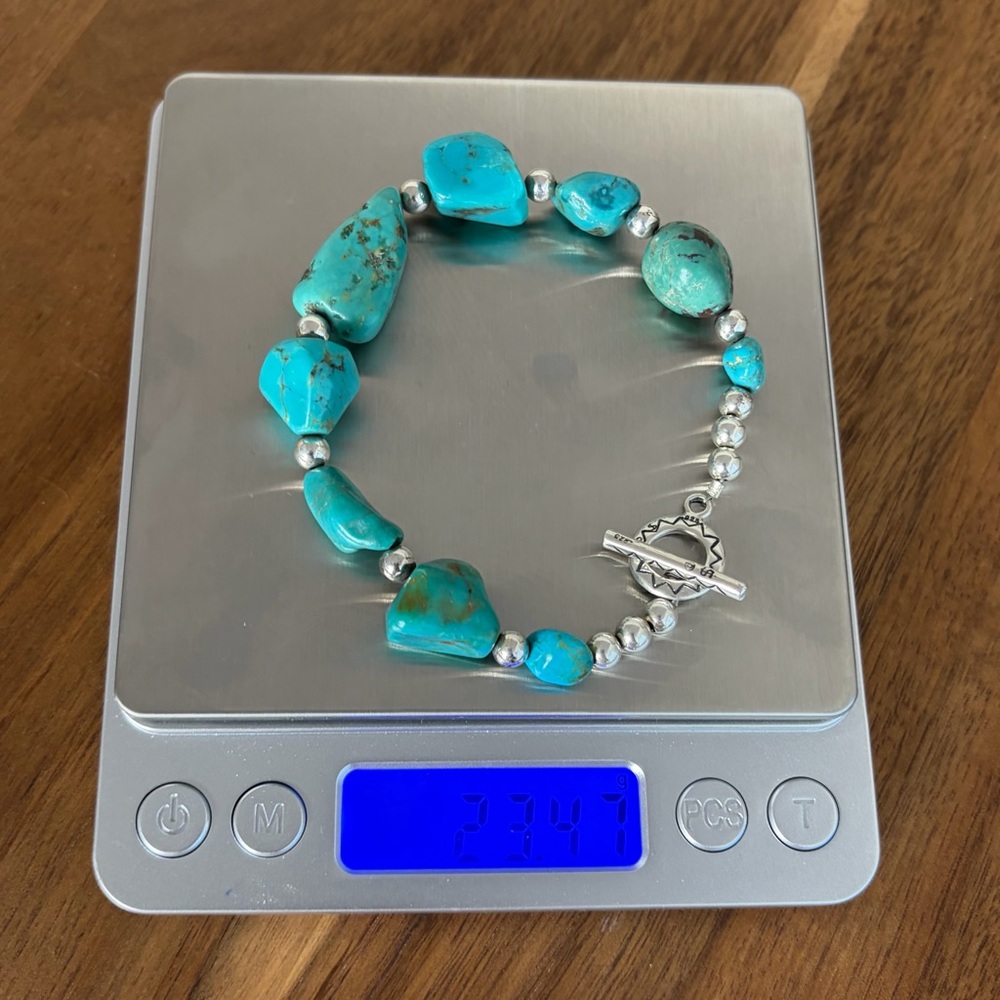 Vintage Sterling Silver 925 Turquoise Nugget Bracelet Boho Southwest Style - Picture 11 of 11